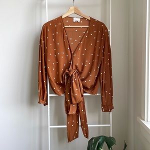 Sezane Polka Dot Silk Tie Blouse sz 40